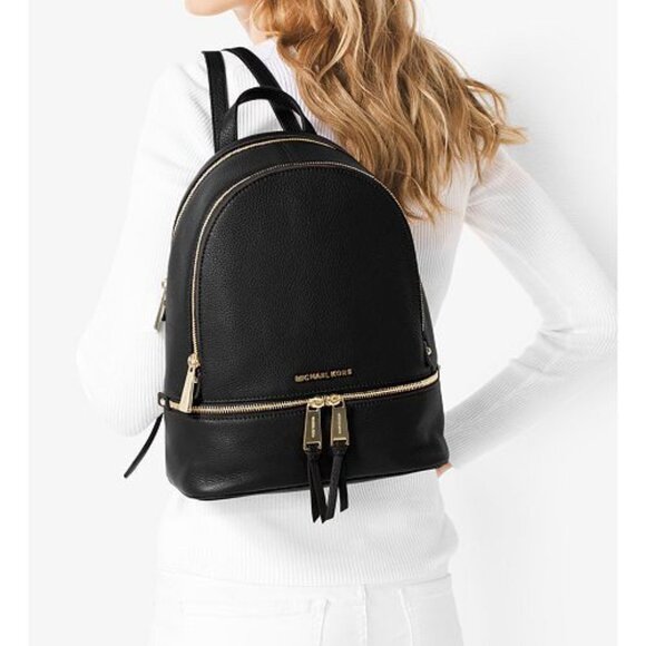 Michael Kors Rhea Medium Leather Backpack - Black - Picture 3 of 6